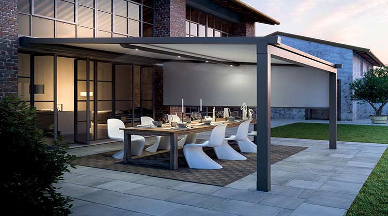 pergola aluminium avec toile enroulable motorisée + éclairage led